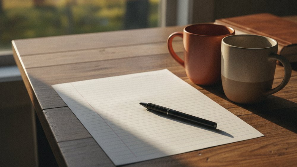 A construction quote on a kitchen table with a pen resting on it, the client's decision already made